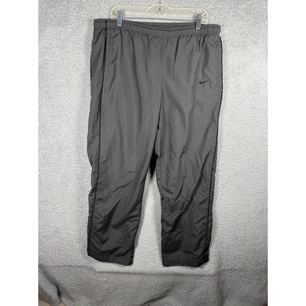 Y2K Nike Men Track Pants Charcoal Grey Mesh Lined Ankle Zip Relaxed Fit XL 2000s